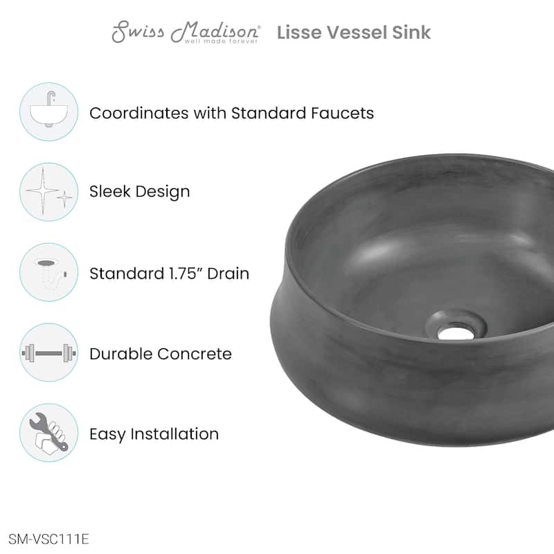 Lisse 17.5” Round Concrete Vessel Bathroom Sink in Dark Grey