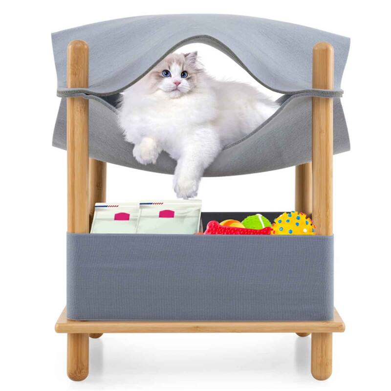 2-Tier Felt Cat Condo With Hammock And Storage Shelf - 18" x 18" x 21" - Natural-Grey