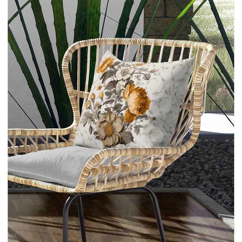 Flower and Knop Indoor/Outdoor Reversible Throw Pillow Brown and Bronze