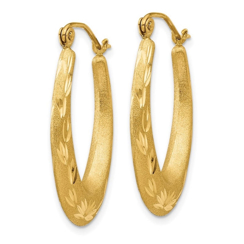 Curata 14k Yellow Gold Hinged Post Satin and Sparkle Cut Hollow Hoop Earrings - 27x16mm