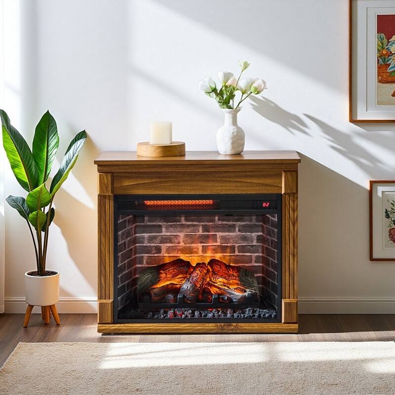 28/32/35/48" Electric Fireplace Mantel Heater w/ LED Flame Remote Timer Dark Oak/Brown/White