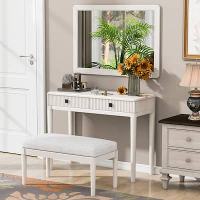 Modern Vanity Desk Makeup Table Set with Mirror and Stool