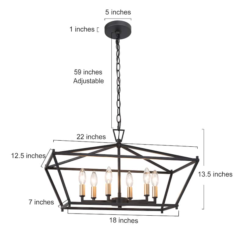 Modern 6-Light Black Gold Chandelier Island Lights for Dining Room - L 23.6" x W 12.6"x H 14.5"