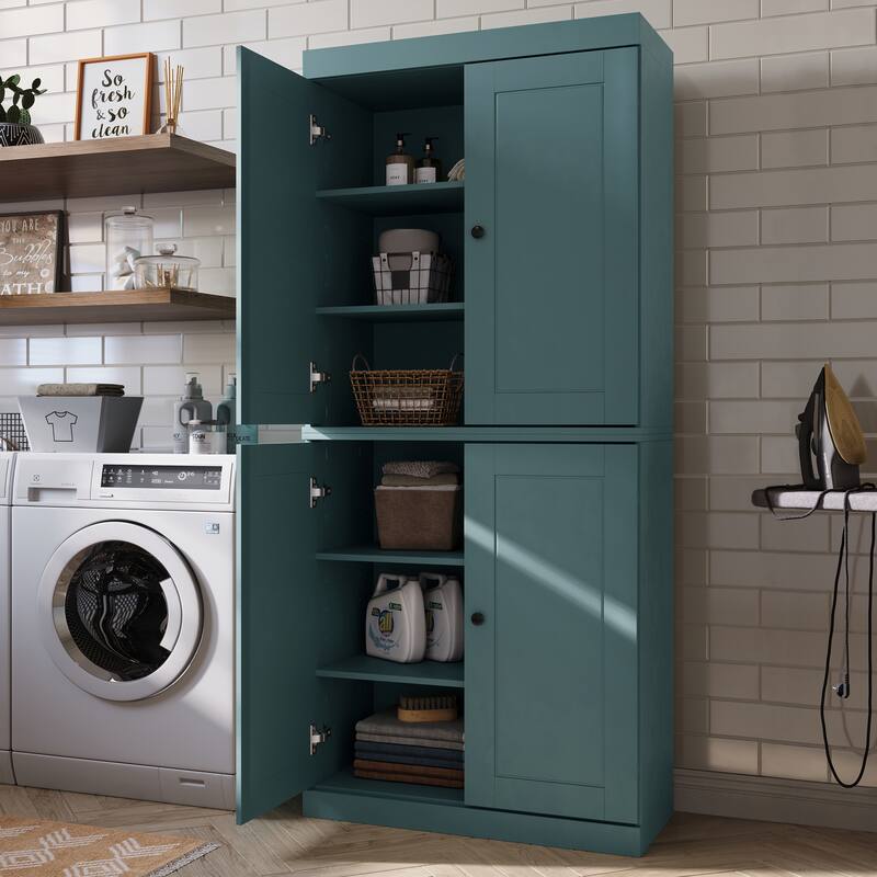 Palace Imports 100% Solid Wood Bathroom & Laundry Storage Cabinet, Raised Panel Doors, Adjustable Shelves, 32" Wide, 71.5" Tall