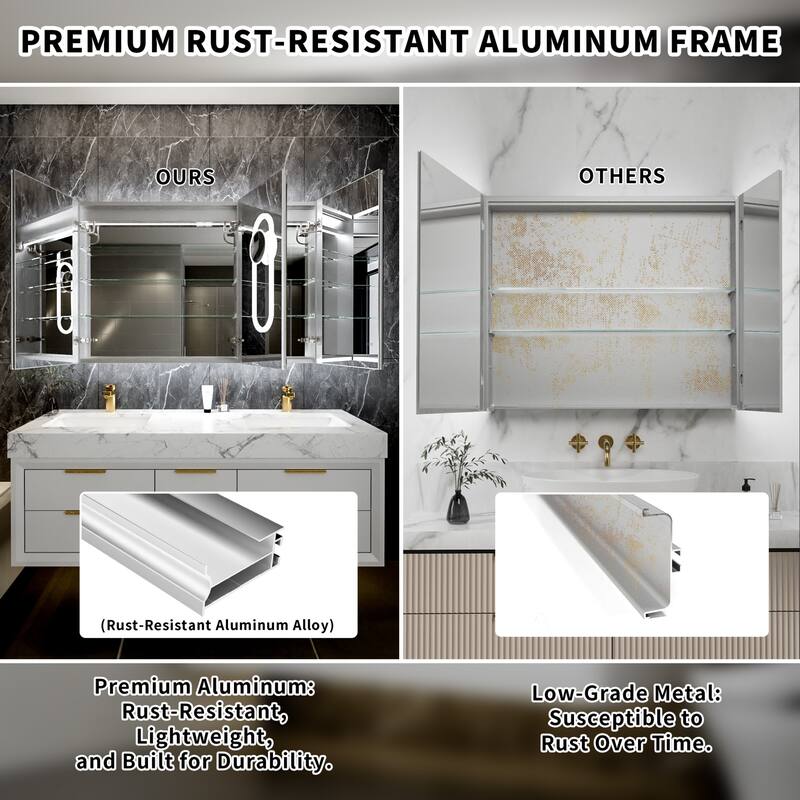 Modland Recessed Smart Mirror Cabinet 24-48x32" with Lights, Anti-Fog, Outlet & Magnifier - Adjustable Shelves