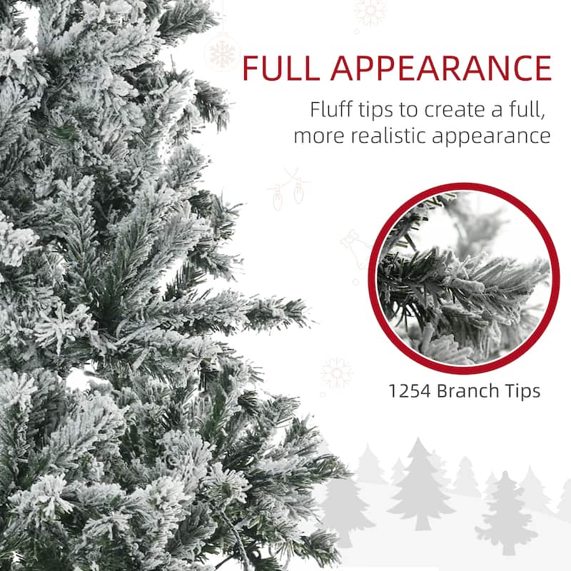 7.5ft Artificial Snow Flocked Christmas Tree with Warm Cold White LED Lights