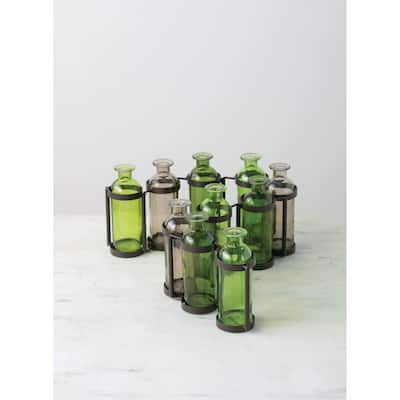 Sullivans Ten Glass Bottle Vases 6.5"H Green