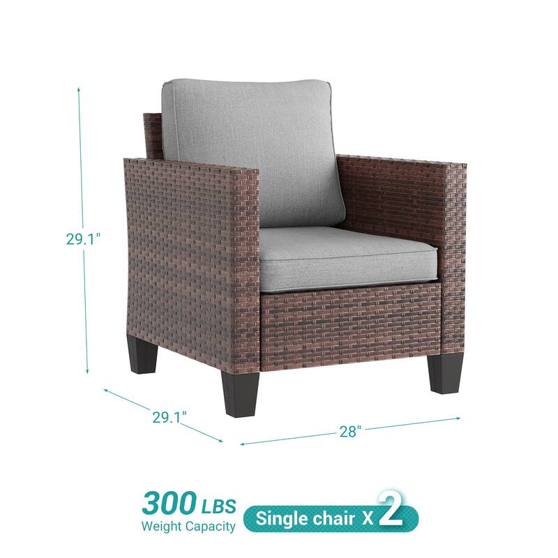 LIVOOSUN 2Pcs Outdoor Seating Sets Patio Brown Rattan Furniture Chair