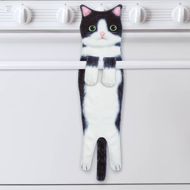 Adorable Cat-Shaped Hanging Kitchen Towel - 5.5 x 21.25 x 0.2 - Tuxedo Cat