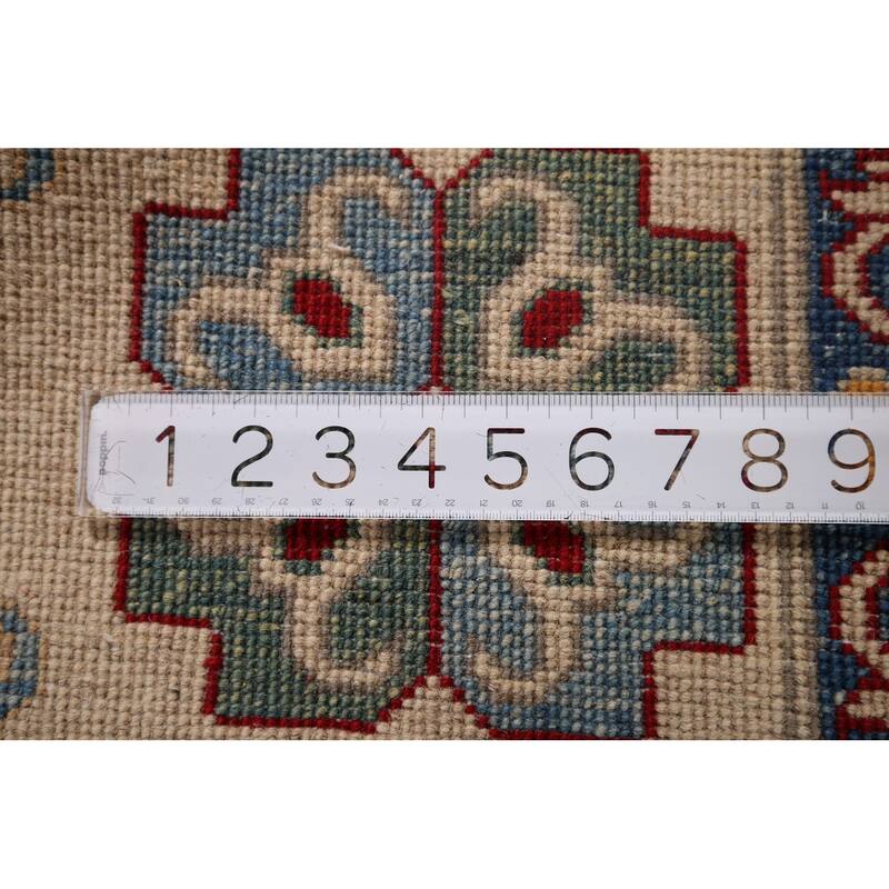 Geometric Red Kazak Area Rug Handmade Oriental Wool Carpet - 6'8" x 9'9"