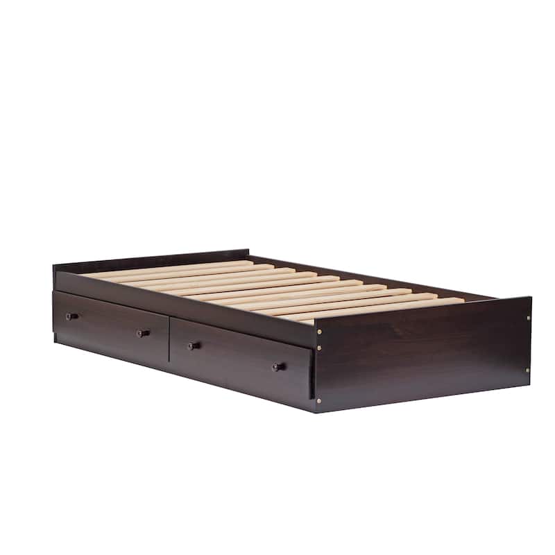 Palace Imports 100% Solid Wood Kansas Twin Size Mate's Storage Bed with Drawers - Java
