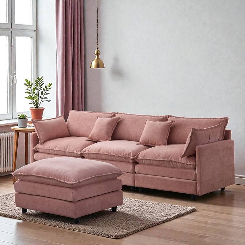 105" L-Shaped Modular Sectional Sofa with Ottoman, Soft Chenille Upholstery, 3-Seater Couch