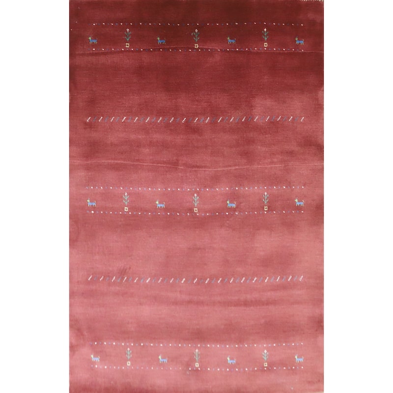 Hand Knotted Oriental 100% Wool Carpet Tribal Animal Pictorial Red Gabbeh Area Rug - 7' 7'' X 4' 11''