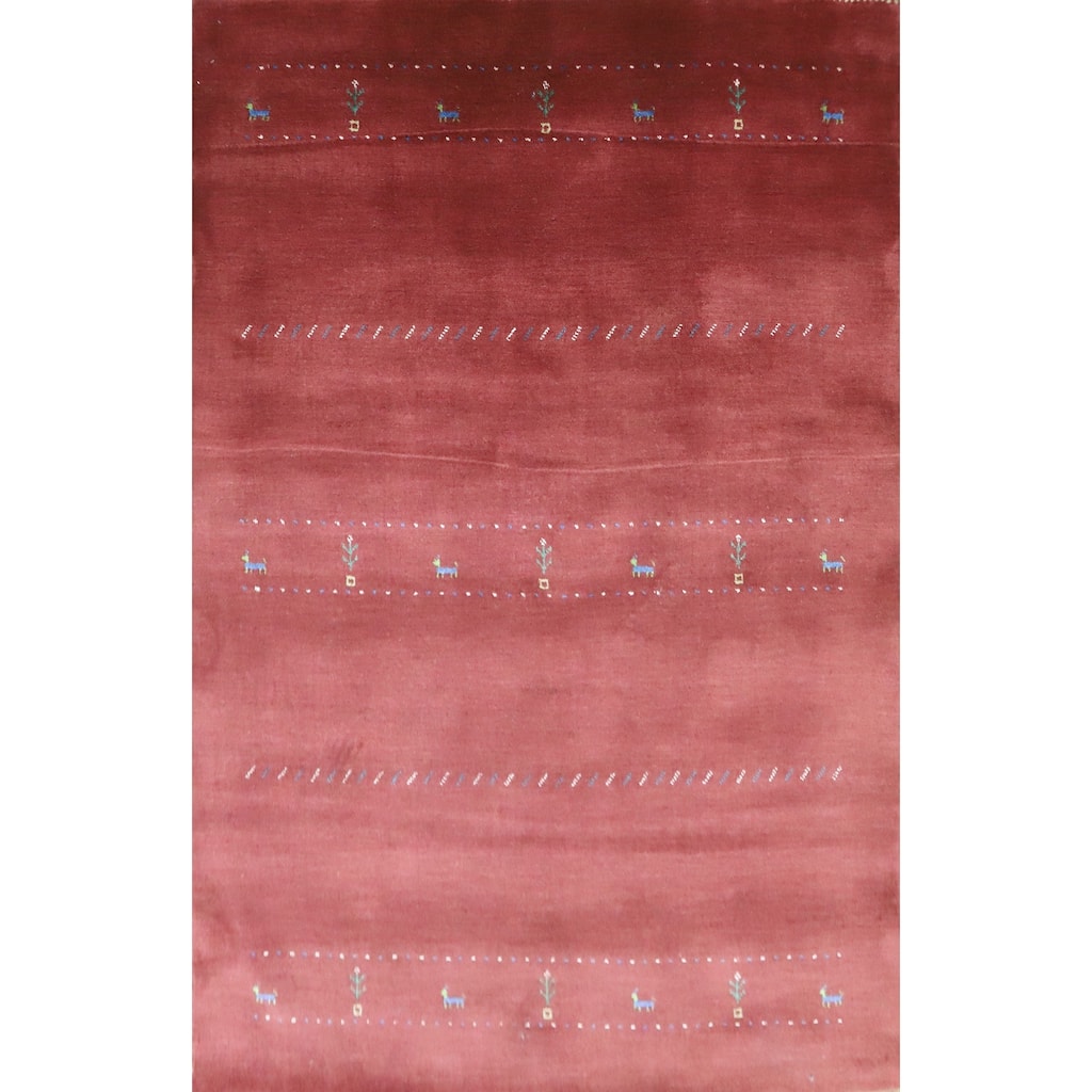 Hand Knotted Oriental 100% Wool Carpet Tribal Animal Pictorial Red Gabbeh Area Rug - 7' 7'' X 4' 11''