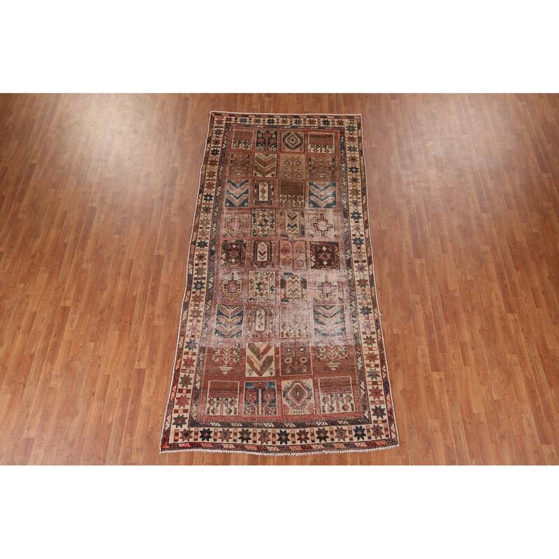Distressed Bakhtiari Persian Antique Area Rug Handmade Wool Carpet - 5'2" x 11'0"