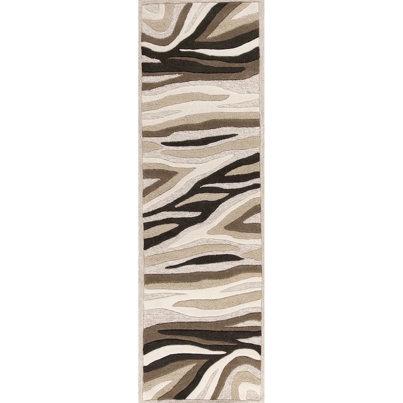 Domani Wave Contemporary Safari Hand-tufted Wool Rug - 2'3" x 7'6" Runner - Natural