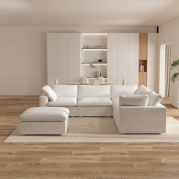 Large Down Filled Corner Sectional Sofa Couch with Ottoman for Living Room Set