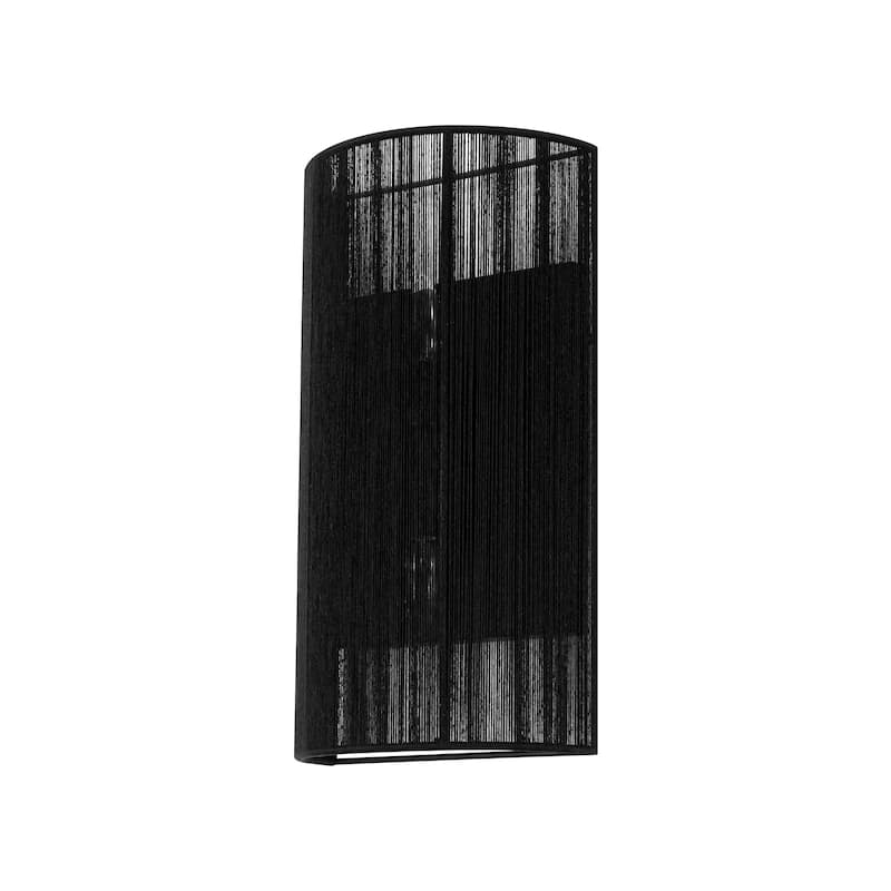 2-Light Modern Boho Natural Ivory/Black Hand-Woven Rope Fabric Flush Mount Wall Sconces