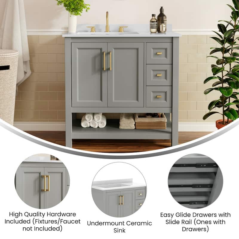 Bathroom Vanity with Sink, Open Storage, and Storage Drawers