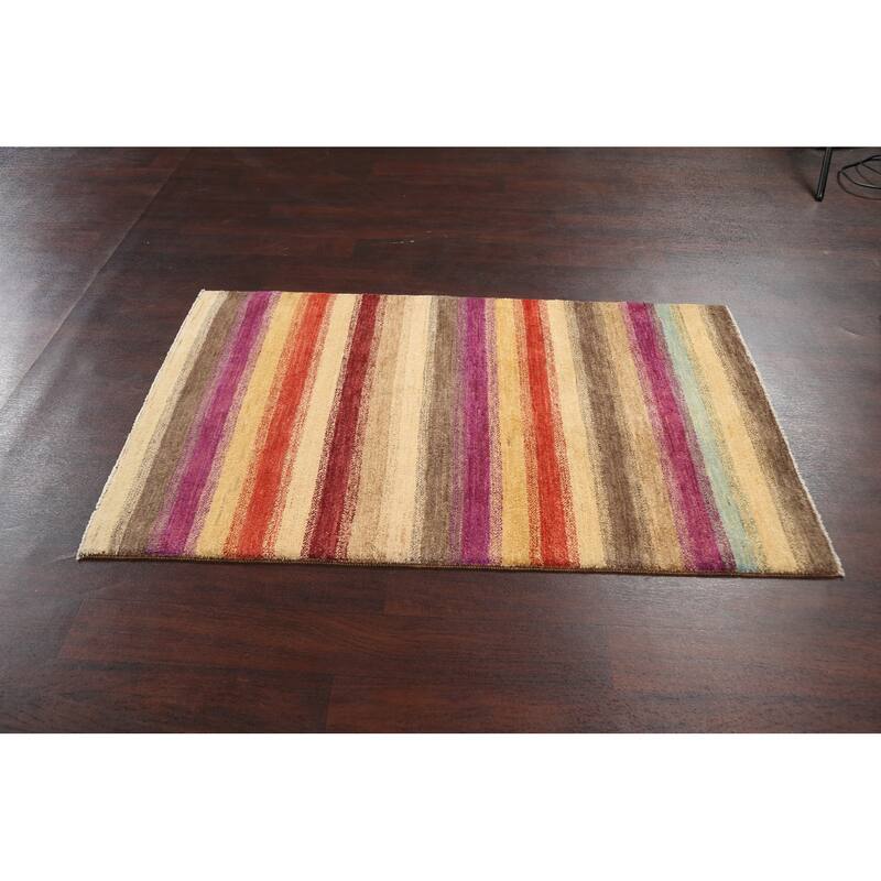 Striped Gabbeh Kashkoli Oriental Area Rug Wool Handmade Foyer Carpet - 3'1" x 5'1"