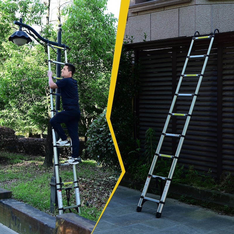 8.5FT Telescopic Ladder with Hooks and Triangular Support Frame