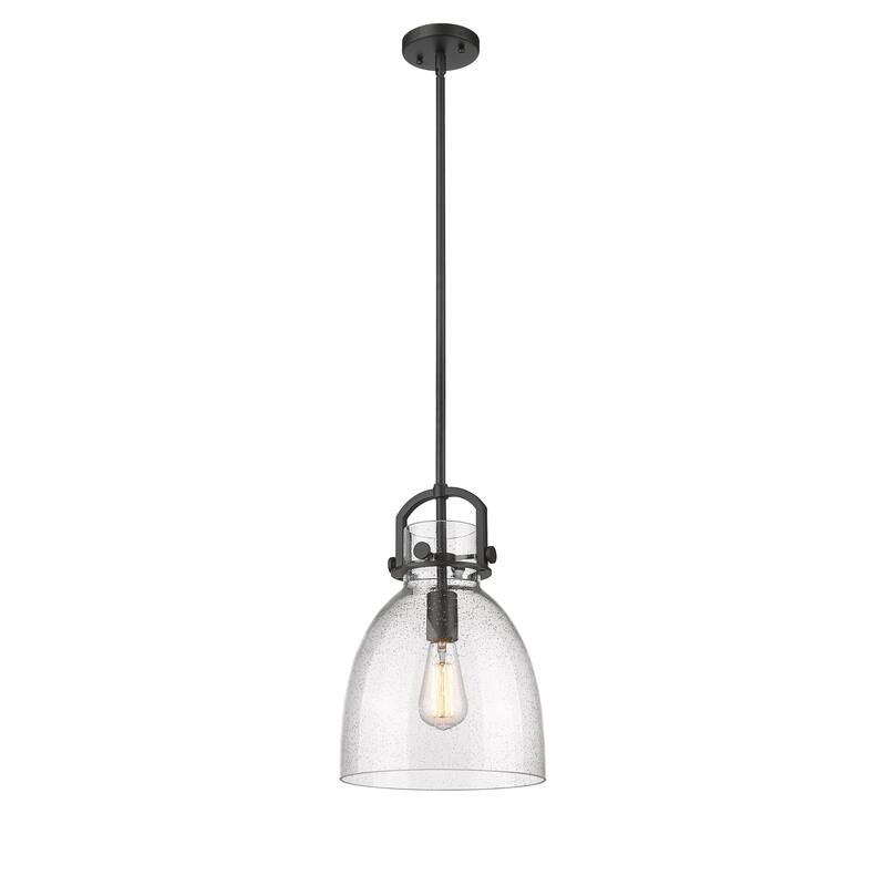 Innovations Lighting Newton Bell - 1 Light 10" Stem Hung Pendant - Seedy/Matte Black