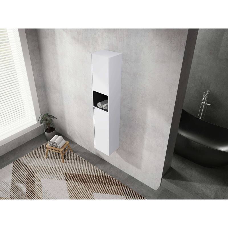 Modern Wall-Mounted Bathroom Side Cabinet with Soft-Close Doors, Floating Design, 6 Storage Compartments, 12-Inch Width