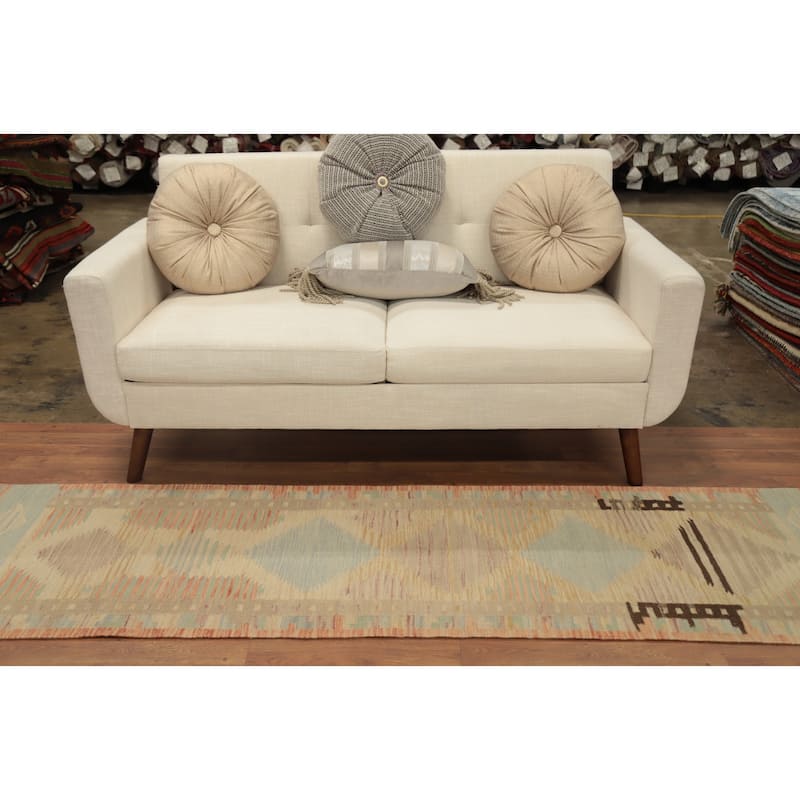 Hand Woven Oriental 100% Wool Carpet Southwestern Tribal Multi-Colored Kilim Runner Rug - 8' 0'' X 2' 2''