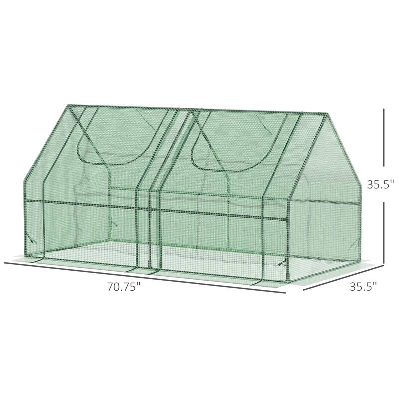 6' x 3' x 3' Portable Greenhouse, Garden Green House with 2 PE/Plastic Covers, Steel Frame and 2 Roll Up Windows, Green