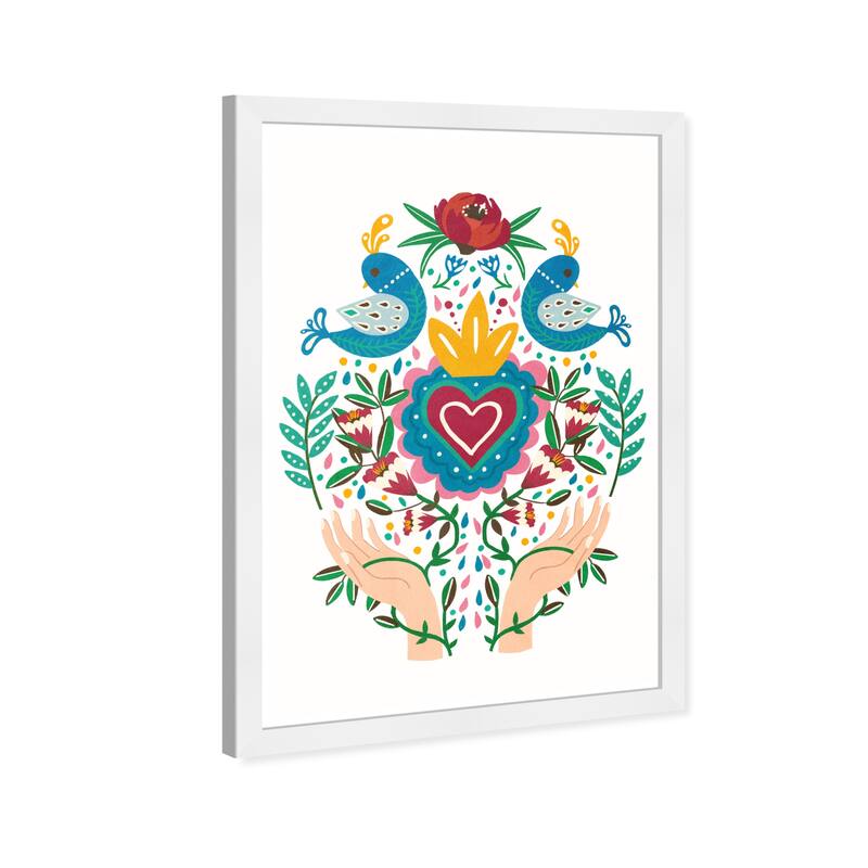 "Give you My Heart", Heart Queen Flowers Modern Blue Framed Wall Art Print for Bedroom