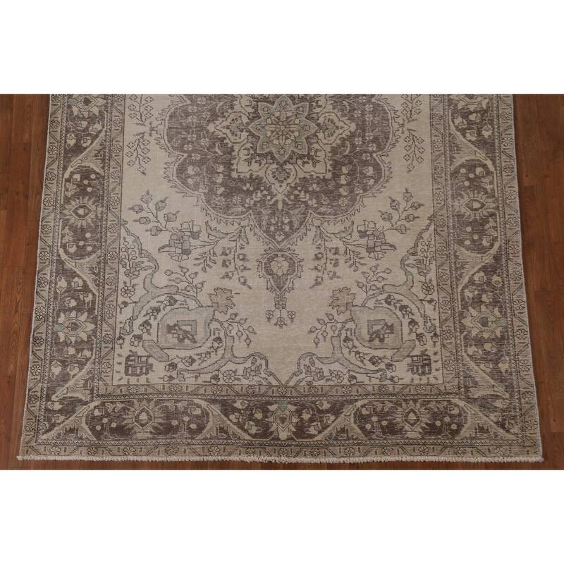 Antique Distressed Tabriz Persian Rug Handmade Wool Carpet - 6'5" x 9'3"