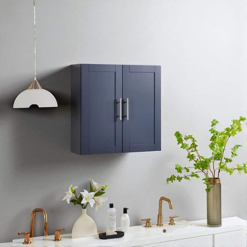 Wall-Mounted Wood Cabinet with 2 Doors and Adjustable Shelves for Bathroom, Kitchen, or Office - Black