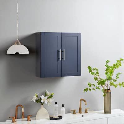Wall-Mounted Wood Cabinet with 2 Doors and Adjustable Shelves for Bathroom, Kitchen, or Office