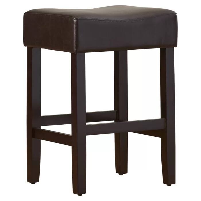Modern 26.75" Set of 2 Bar Stools with Leather Seat and Backless and Solid Wood Legs for Bar and Dining Room or Living Room