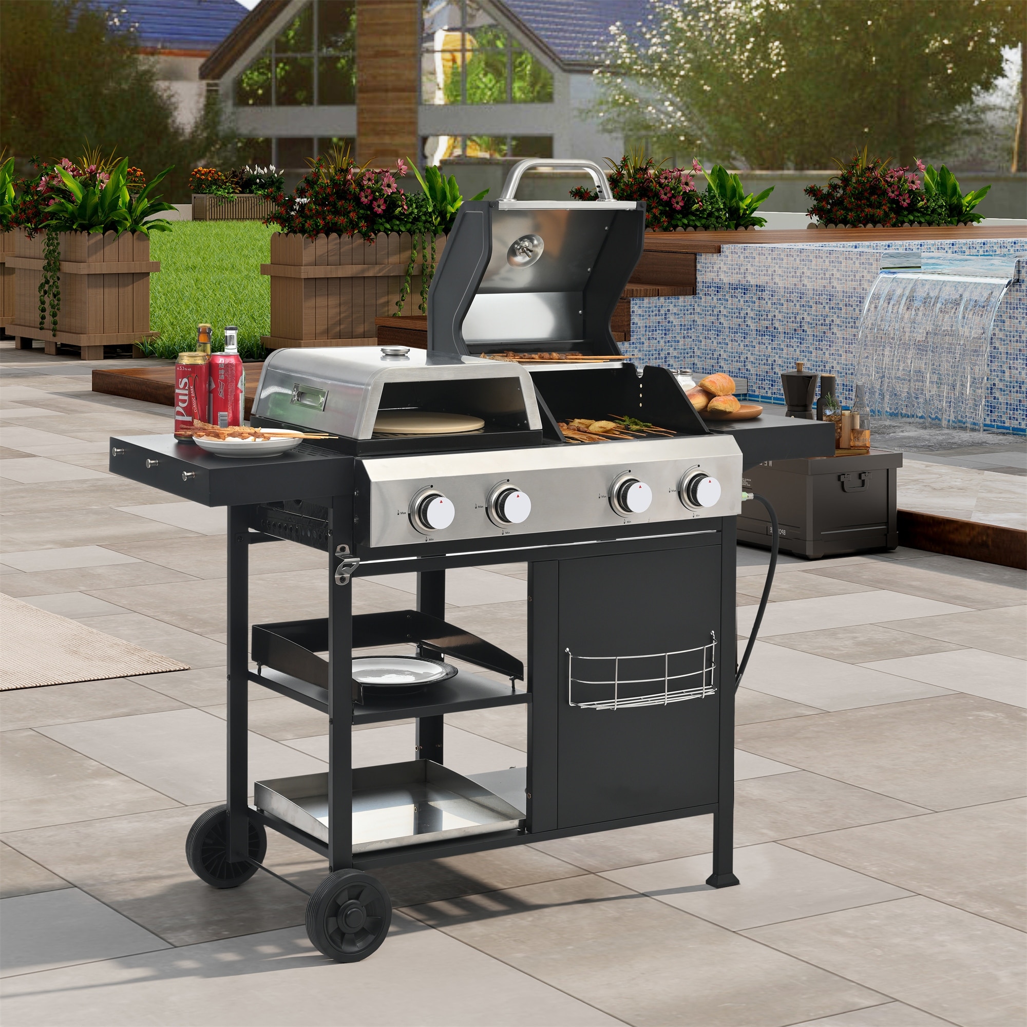 GD401 Portable Propane Gas Grill and Griddle Combo with Side Table 4 Burner Folding Legs Versatile Outdoor Black 66 Inch Bed Bath Beyond 40326100
