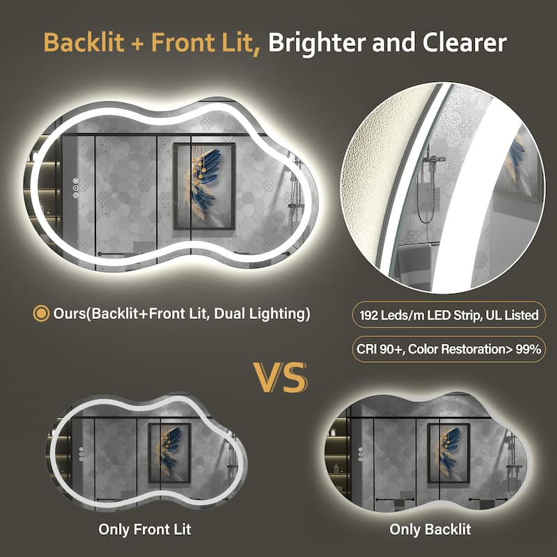 UL Certified Irregular LED Anti-fog Cloud-shaped Wall Bathroom Vanity Mirror