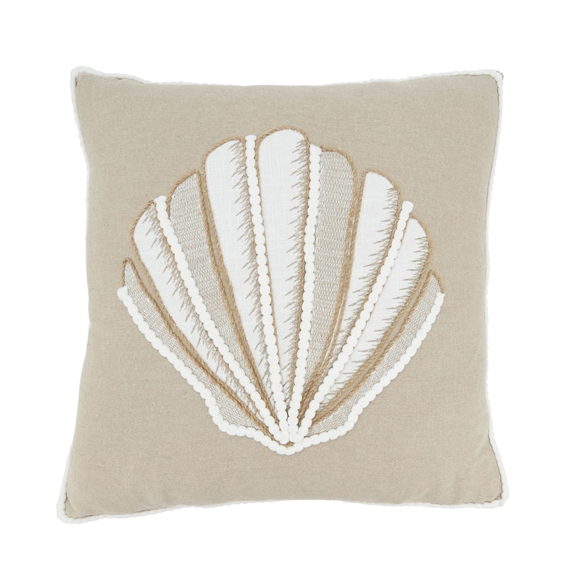 Sandy Shore Seashell Throw Pillow - 18"x18" - Polyester - Natural