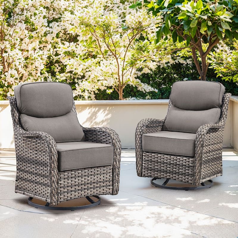 Outdoor Patio Sofa Swivel Chair with 6-Inch Thick Cushions Set - Grey Wicker Grey Cushion - 2PCS Swivel Chair