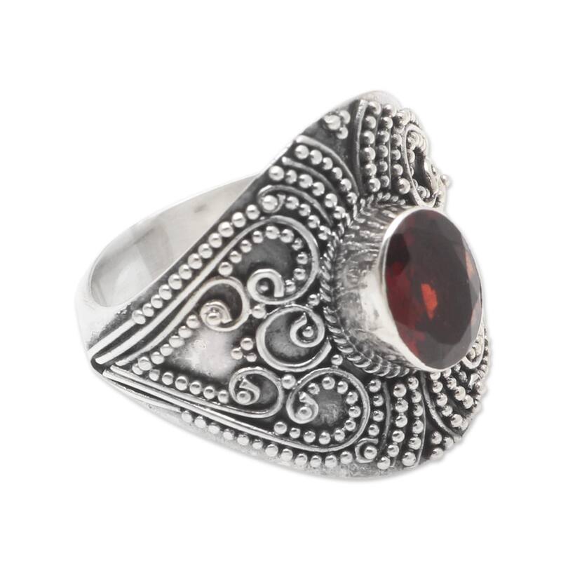 Novica Handmade Light Of Love Garnet Cocktail Ring