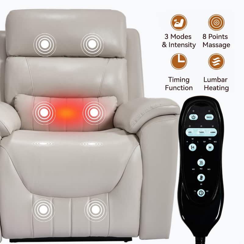 350 Lbs Leatherair Power Lift Recliner Chair, Heavy Duty Motion Mechanism With 8-Point Vibration Massage And Lumbar Heating