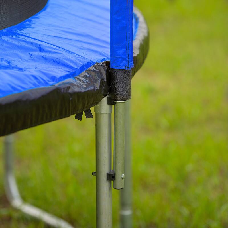 15FT Trampoline with Basketball Hoop Inflator and Ladder, 6pcs extra safety net pole sleeves- Blue
