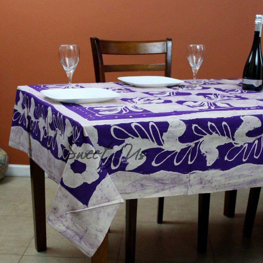Cotton Batik Floral Tablecloth Rectangle Purple - 70 x 104 in
