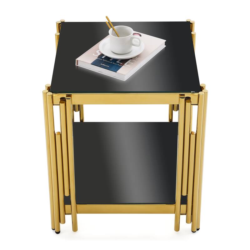 Woker Furniture 20" Wide Square End Table with Black Glass Top