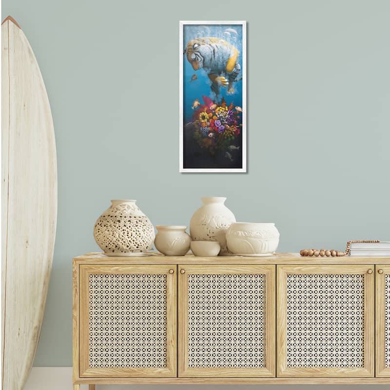 Stupell Curious Tiger & Underwater Bouquet Framed Giclee Art Design By Heather Gauthier