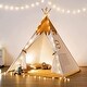 preview thumbnail 3 of 6, Toddler Teepee with Padded Mat and Lights, Kids Tents Cotton Teepee
