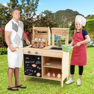 Kids Kitchen Playset Wooden Kids BBQ Grill Playset w/Blackboard