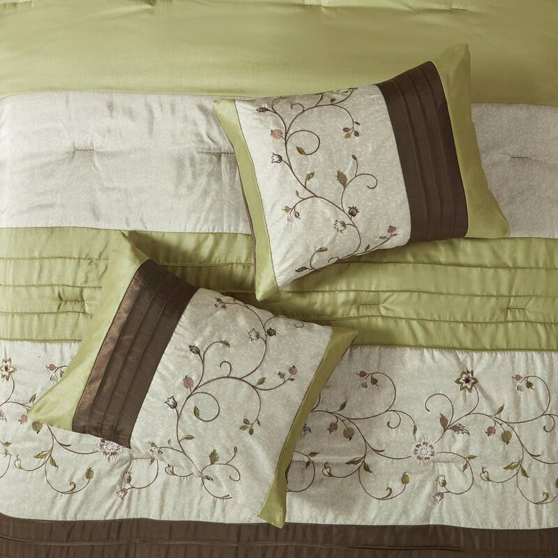 GDF Studio - Embroidered 7-Piece Comforter Set with Decorative Pillows