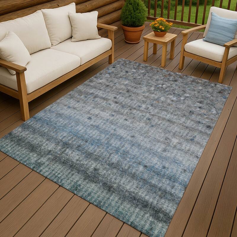 Machine Washable Indoor/ Outdoor Ombre Stripes Chantille Rug