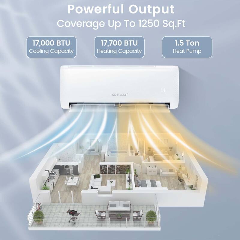 17,000 BTU Mini Split Air Conditioner AC Unit with Heat Pump