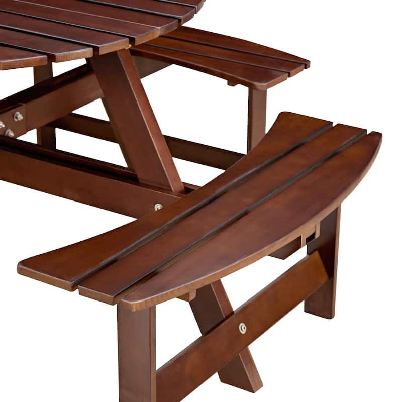 Wood Round Picnic Tables Set with Umbrella Hole and Benches